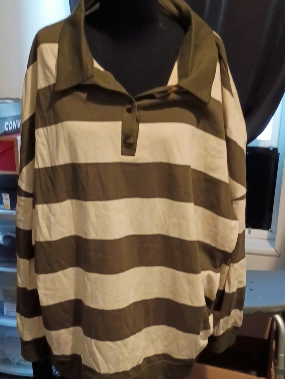 BloomChic Olive & Cream Striped Rugby Shirt